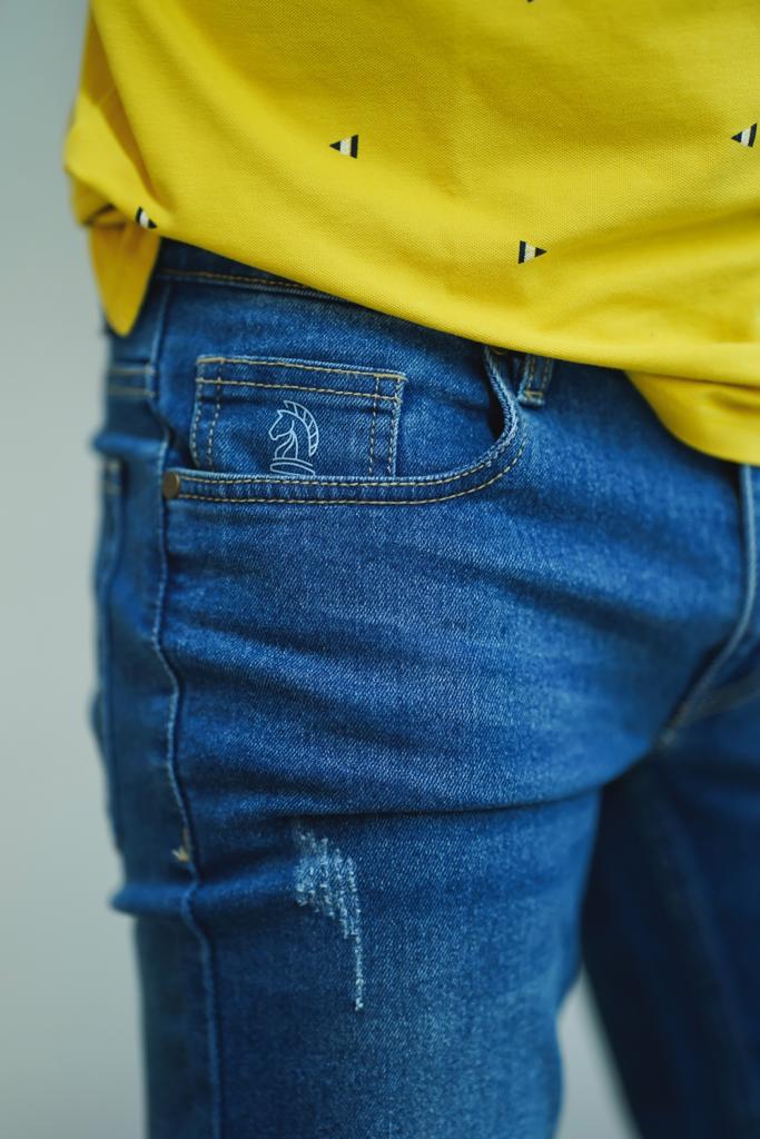 Blue Stretchable Washed Tapered jeans-007