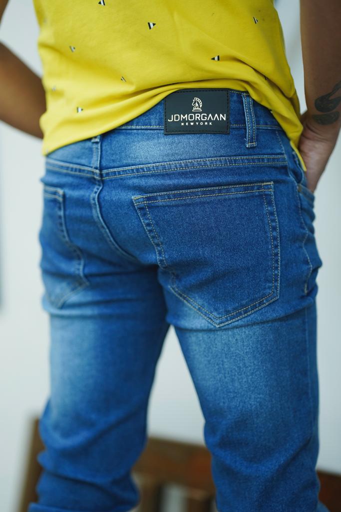 Blue Stretchable Washed Tapered jeans-007