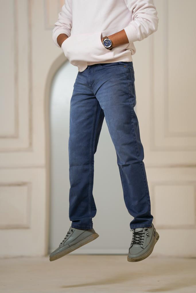 Blue Navy Stretchable Washed Tapered jeans-0011