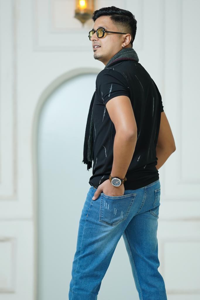 Blue Stretchable Washed Tapered jeans-009
