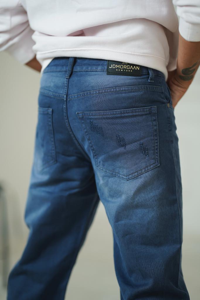 Blue Navy Stretchable Washed Tapered jeans-0011
