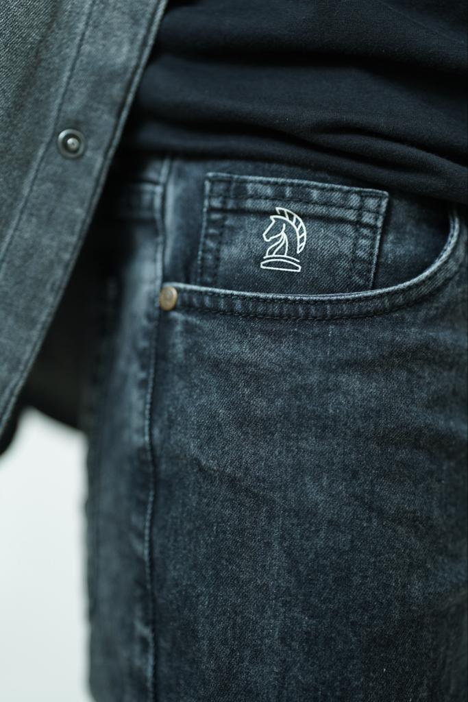 Stretchable Washed Tapered Black Grey finish Jeans--002