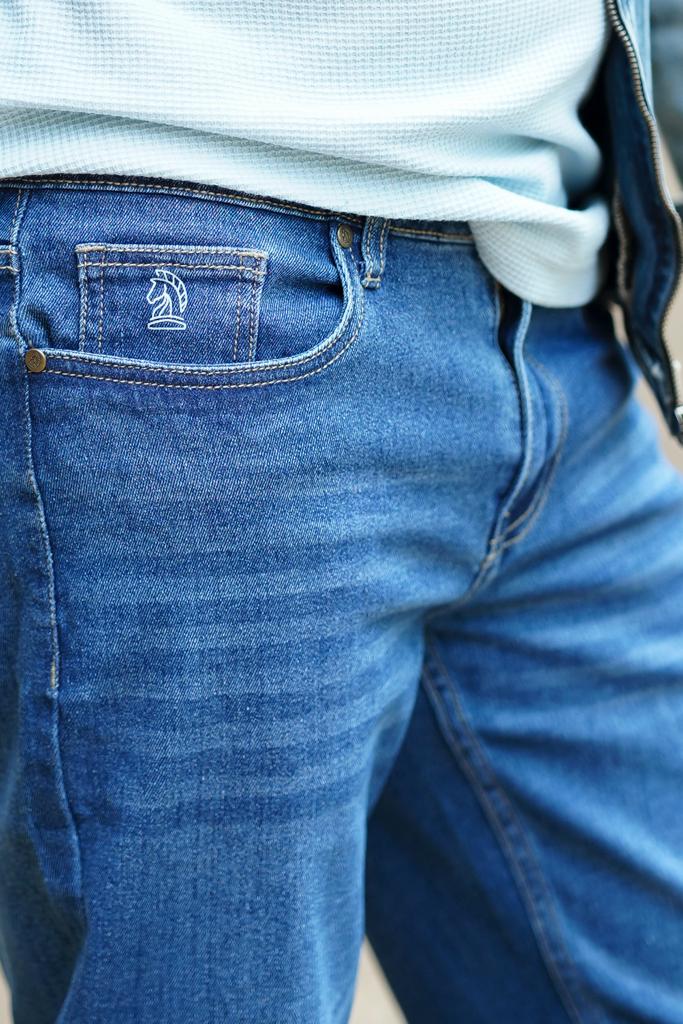 Blue Stretchable Washed Tapered jeans-008