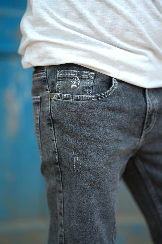 Grey light Stretchable Washed Tapered jeans--004