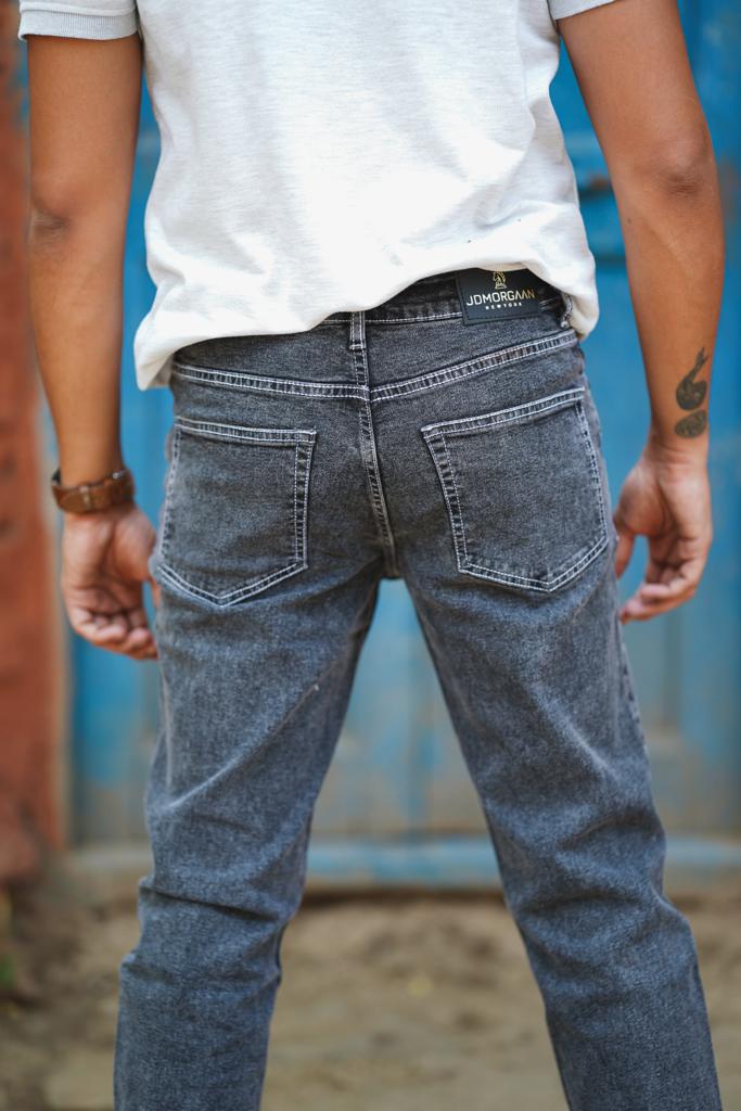 Grey light Stretchable Washed Tapered jeans--004