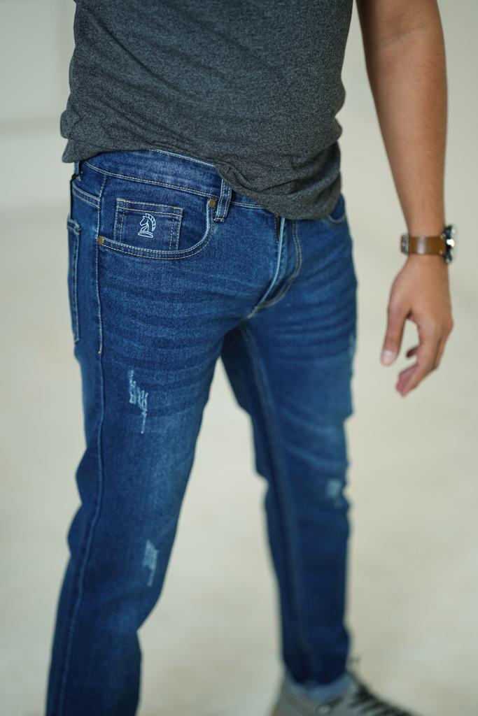 Dark Blue Stretchable Washed Tapered jeans--006