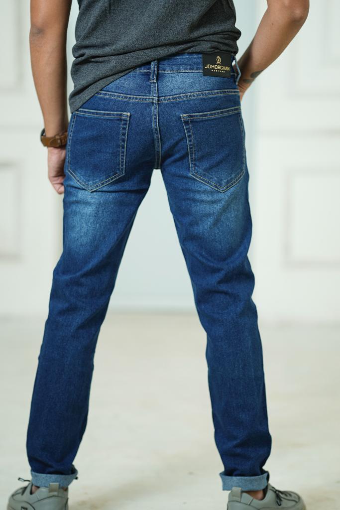 Dark Blue Stretchable Washed Tapered jeans--006