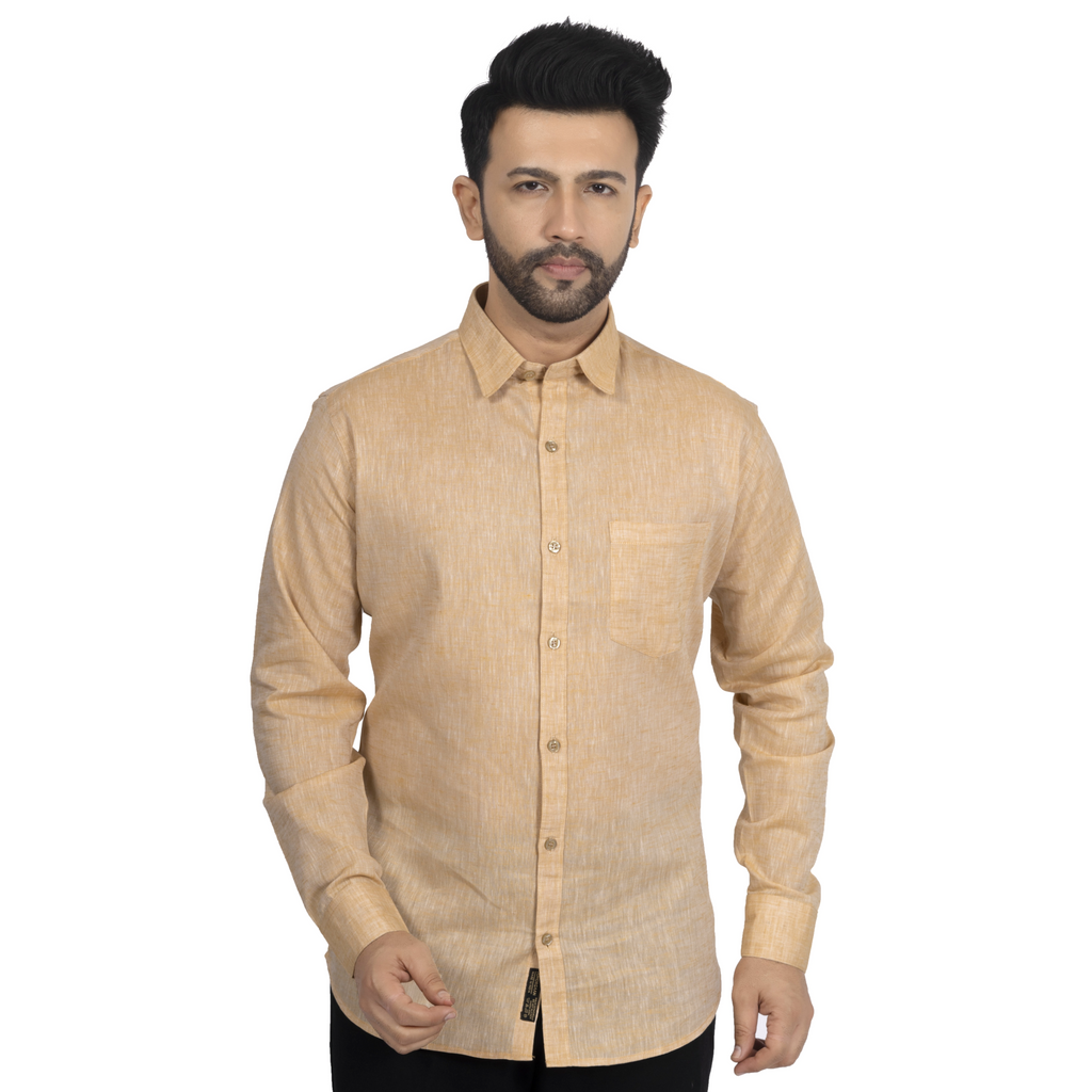 Orange Brown Linen Casual Shirt