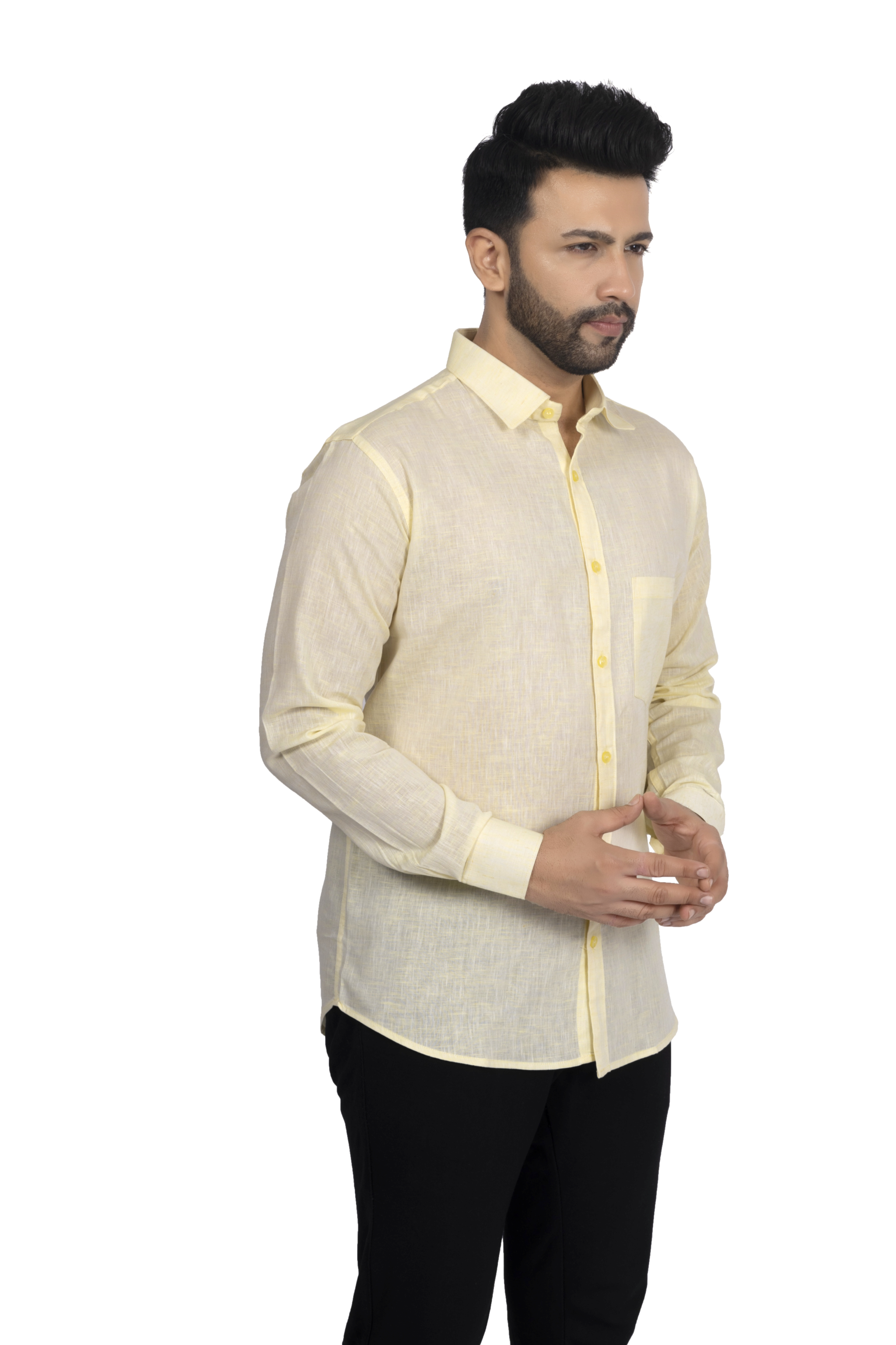Pastel Yellow Linen Casual Shirt