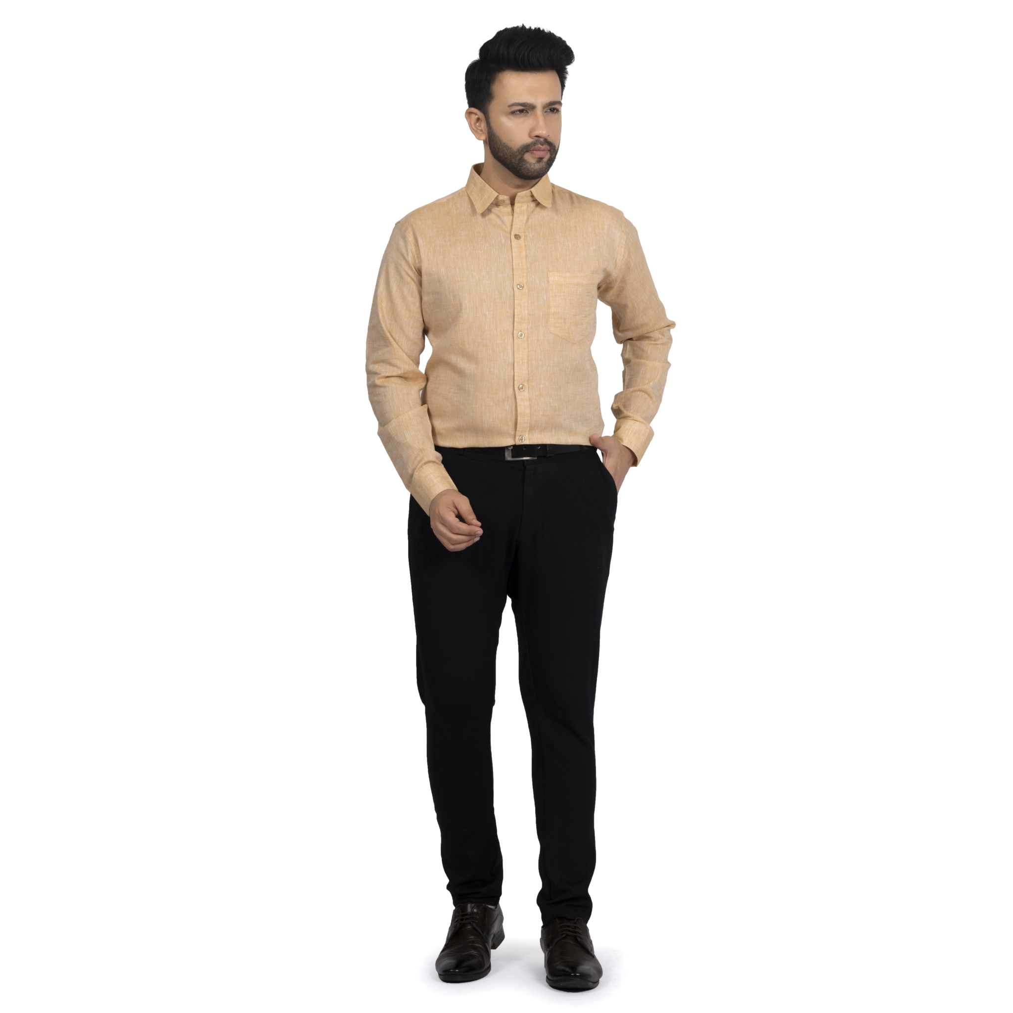 Orange Brown Linen Casual Shirt