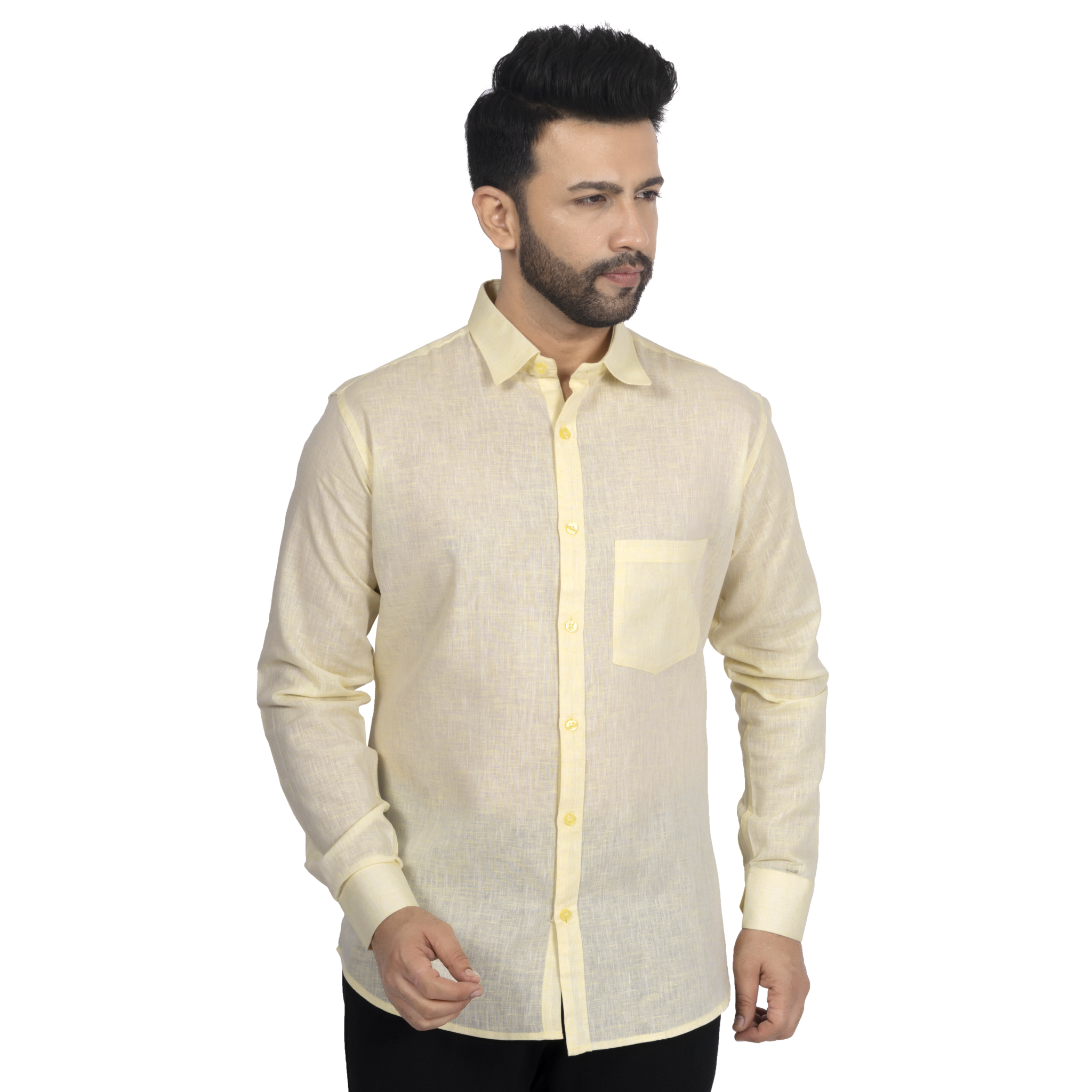 Pastel Yellow Linen Casual Shirt